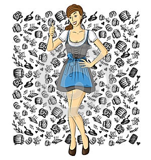 Vector Cute Woman In Drindl On Oktoberfest