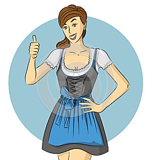 Vector Cute Woman In Drindl On Oktoberfest