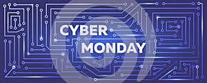 Vector Cyber monday banner with printed circuit board imitation.