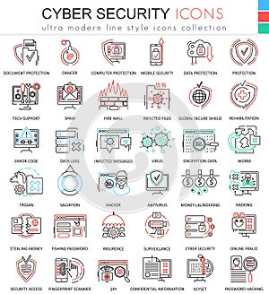 Vector Cyber security ultra modern color outline line icons for apps and web design.