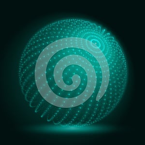 Vector cyber sphere. Green big data sphere with binary numbers strings. Information code structure representation.