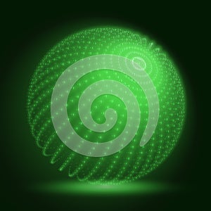 Vector cyber sphere. Green big data sphere with binary numbers strings. Information code structure representation.