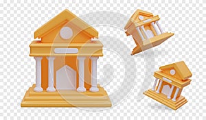 Vector 3D court building with columns. Front and angled view