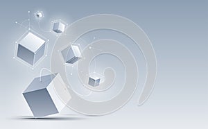 Vector 3d cubic abstract background. Science and technology. Big data and Internet connection. Vector illustration.