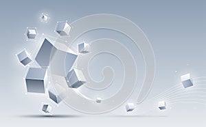 Vector 3d cubic abstract background. Science and technology. Big data and Internet connection. Vector illustration.