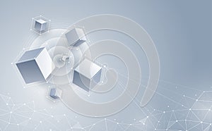 Vector 3d cubic abstract background. Science and technology. Big data and Internet connection. Vector illustration.