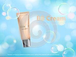 Vector 3D illustration for the promotion of cosmetic moisturizing premium product B.B. cream.