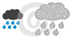 Vector 2D Mesh Rain Cloud and Flat Icon