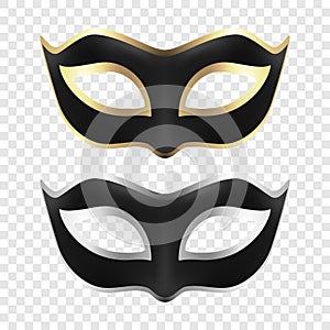 Vector 3d Realistic Black and Silver, Golden Carnival Face Mask Icon Set Isolated. Mask for Party, Masquerade Closeup