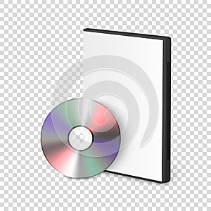 Vector 3d Realistic Blank CD, DVD with Cover Case Box Set Closeup Isolated on Transparent Background. Design Template
