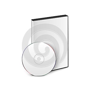 Vector 3d Realistic Blank White CD, DVD with Cover Case Box Set Closeup Isolated on White Background. Design Template