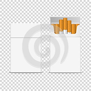 Vector 3d Realistic Closed and Opened Clear Blank Empty with Cigarettes Pack Box Icon Set Closeup Isolated on