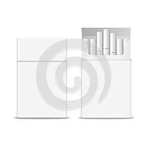 Vector 3d Realistic Closed and Opened Clear Blank Empty with Cigarettes Pack Box Icon Set Closeup Isolated on White