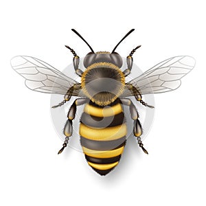 Vector 3d Realistic Detailed Honey Bee Icon Closeup Isolated on White Background. Queen Honeybee Design Template, Vector