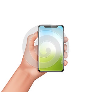 Vector 3d realistic human hand holding smartphone