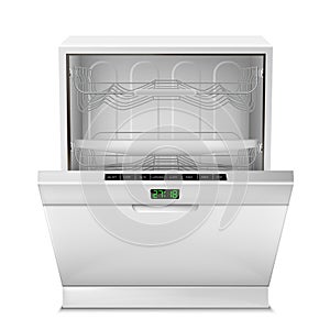 Vector 3d realistic open dishwasher machine