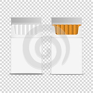 Vector 3d Realistic Opened Clear Blank Cigarette Pack Box Icon Set Closeup Isolated on Transparent Background. Design