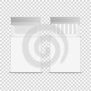 Vector 3d Realistic Opened Clear Blank Empty and with Cigarettes Pack Box Icon Set Closeup Isolated on Transparent