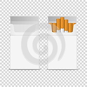 Vector 3d Realistic Opened Clear Blank Empty and with Cigarettes Pack Box Icon Set Closeup Isolated on Transparent