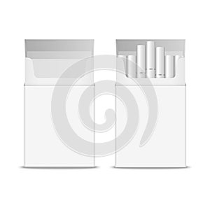 Vector 3d Realistic Opened Clear Blank Empty and with Cigarettes Pack Box Icon Set Closeup Isolated on White Background