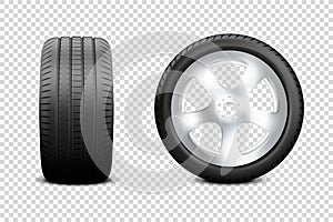 Vector 3d Realistic Render Car Wheel Icon Closeup Isolated on Transparent Background. Design Template of New Tires with