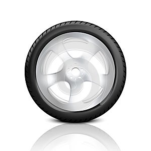 Vector 3d Realistic Render Car Wheel Icon Closeup Isolated on White Background. Design Template of New Tires with Alloy