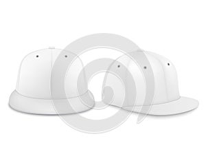 Vector 3d Realistic Render White Blank Baseball Snapback Cap Icon Set Closeup Isolated on White Background. Design