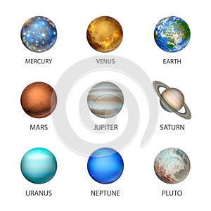 Vector 3d Realistic Space Planet Icon Set Isolated on White Background. The Planets of the Solar System. Galaxy
