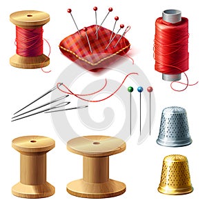 Vector 3d realistic tailor set for sewing photo