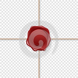 Vector 3d Realistic Vintage Letter Stamp, Wax Seal, Rope, Cross String. Sealing Wax, Stamps, Label for Quality