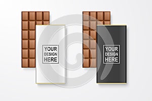 Vector 3d Realistic White and Black Blank Whole Chocolate Bar Package Set Closeup Isolated on White Background. Design