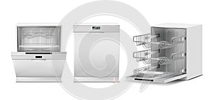 Vector 3d realistic white dishwasher with display