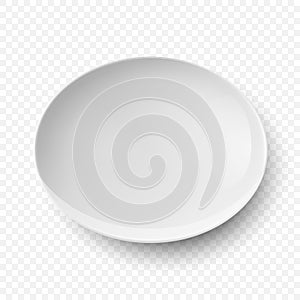 Vector 3d Realistic White Empty Porcelain, Ceramic Plate Icon Closeup Isolated. Design Template for Mockup. Stock Vector