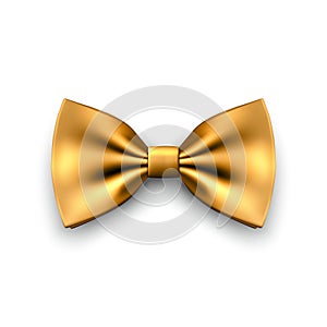 Vector 3d Realistic Yellow Golden Bow Tie Icon Closeup Isolated on White Background. Silk Glossy Bowtie, Tie Gentleman