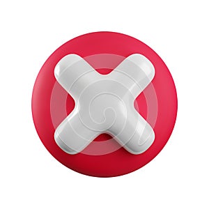 Vector 3d red cross x realistic icon. Trendy plastic wrong red check mark, delete sign on white background. No vote