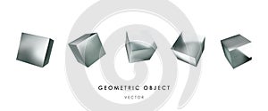 Vector 3d silver cubes on white background. Realistic design elements  three-dimensional objects. Metallic texture