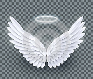 Vector 3d white realistic layered paper cut angel wings photo