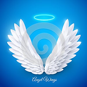 Vector 3d white realistic layered paper cut angel wings