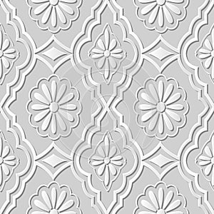 Vector damask seamless 3D paper art pattern background 127 Daisy Round Flower