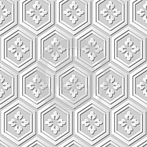 Vector damask seamless 3D paper art pattern background 369 Polygon Flower