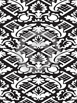 Vector damask seamless floral pattern black and white background