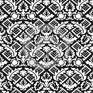 Vector damask seamless floral pattern black and white background