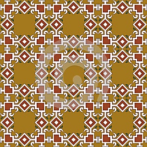 Vector damask seamless pattern background check square curve cross frame line chain