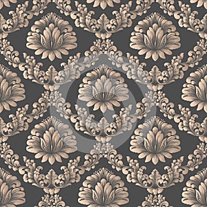 Vector damask seamless pattern background. Elegant luxury texture for wallpapers, backgrounds and page fill. 3D elements