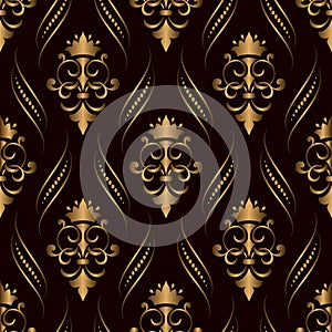 Vector damask seamless pattern golden background. Elegant luxury texture for wallpapers, backgrounds and page fill.