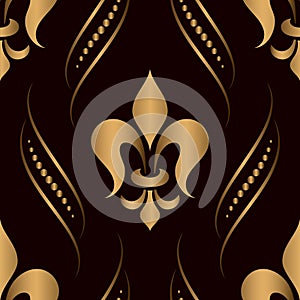 Vector damask seamless pattern golden element. Elegant luxury texture for wallpapers, backgrounds and page fill.