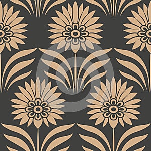 Vector damask seamless retro pattern background botanic garden nature leaf flower. Elegant luxury brown tone design for wallpapers