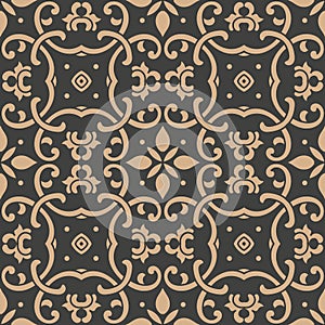 Vector damask seamless retro pattern background botanic garden spiral curve cross leaf frame vine flower kaleidoscope. Elegant