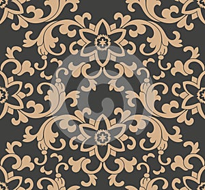 Vector damask seamless retro pattern background botanic garden spiral curve cross plant frame vine leaf flower. Elegant luxury