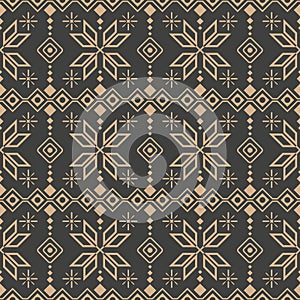 Vector damask seamless retro pattern background check polygon geometry cross star frame line flower. Elegant luxury brown tone